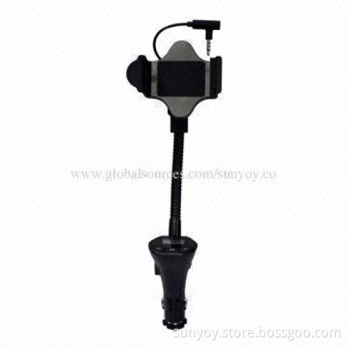 Car Universal Holder with Charger and FM Radio Transmitter, for Samsung/HTC/Apple/Other Smartphones